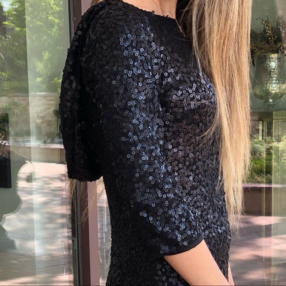 NWT Jesica Simpson Black Sequin Scoop Back Dress - Picture 2 of 5